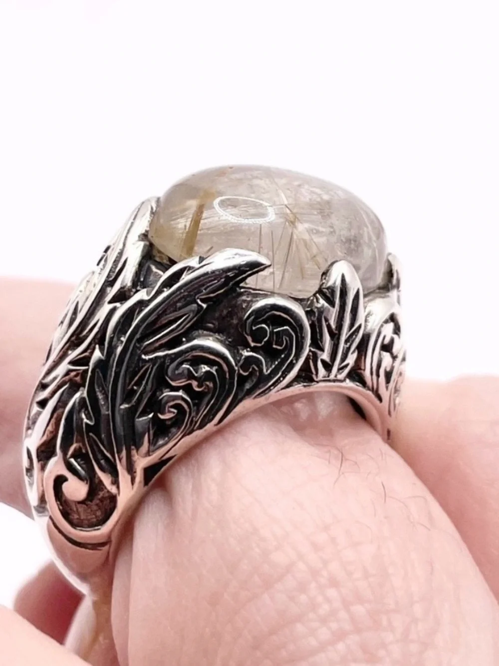 Size 7 Sterling Silver Rutilated Quartz Statement Ring
